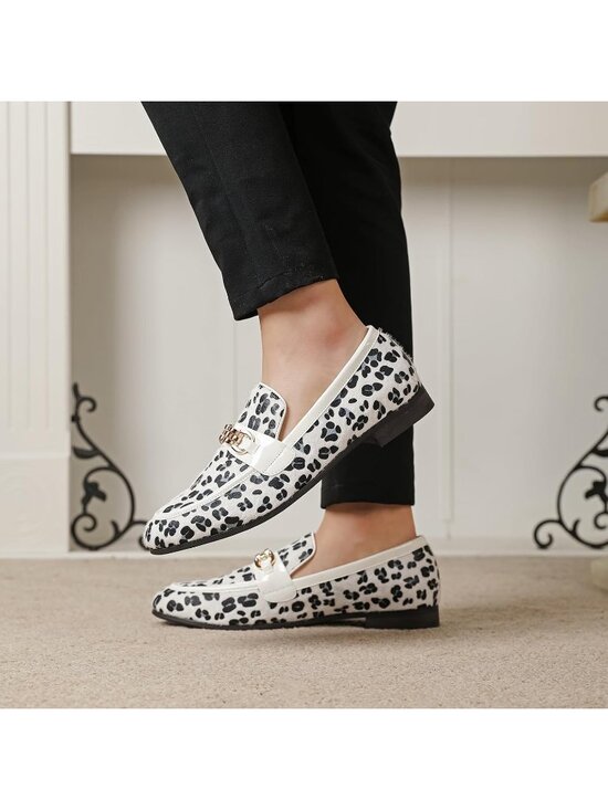 FQEQNQG Men\'s White Print Velvet Loafers Penny Slip On Smoking Wedding Shoes main image 6